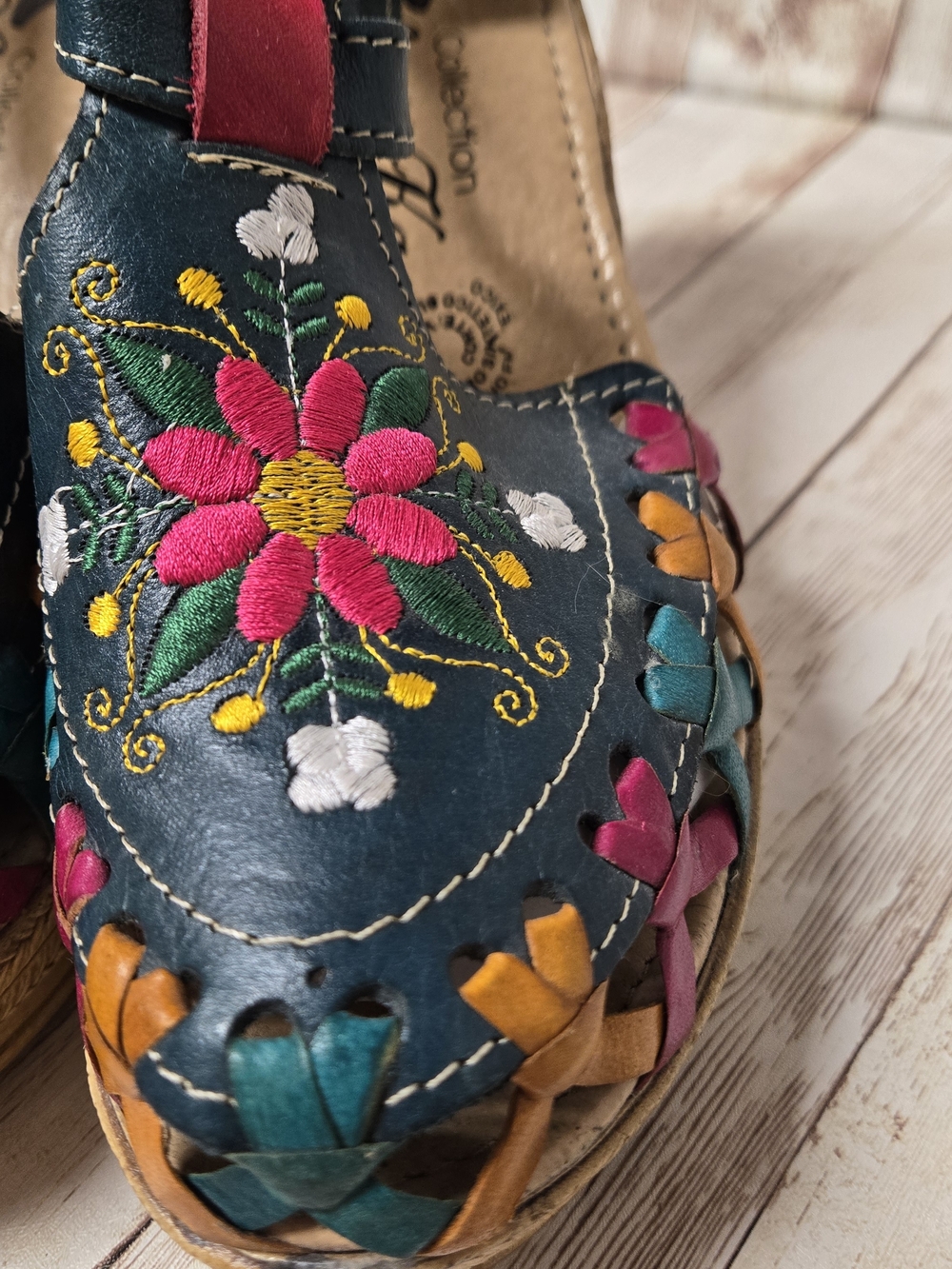 AmeriKa Collection Teal Embroidered Boho Espadrille Wedge Sandals Sz 25 (US 8) - Picture 16 of 16